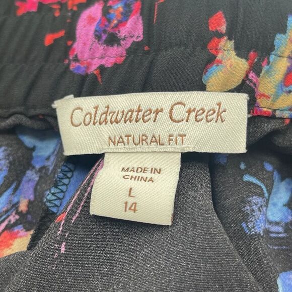 COLDWATER CREEK Women’s Pull-On Pants Large 14 Floral Print Elastic Waist Black - Picture 6 of 12